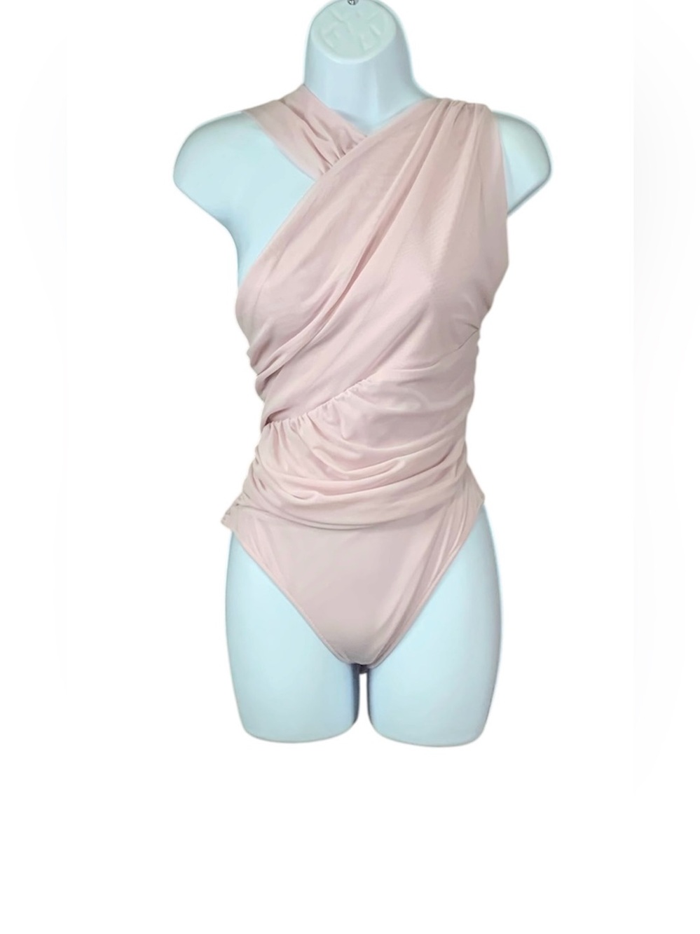 Zara Pink Asymmetrical Tulle Bodysuit Top